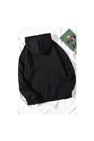 Unisex Oversize Dream Butterfly Baskılı Sweatshirt Siyah