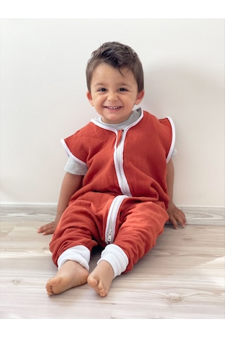 Yorni Kiremit Yazlık Ve Mevsimlik 4 kat Müslin Ayaklı Uyku Tulum Kiremit