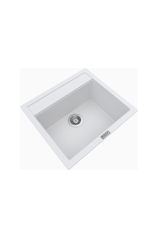 Polex Cristalüx Granit Evye P-08 Beyaz Tezgah Altı Ve Tezgah Üstü Kare Mutfak Evyesi 55.5x50 CM