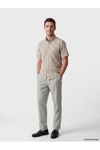 Lcwaıkıkı Classic Bej Regular Fit Ekose Poplin Erkek Gömlek