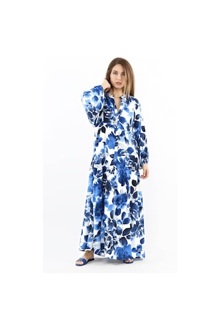 Prive Kadın Roses Mavi Viskon Maksi Boy Elbise Mavilacivertbeyaz