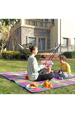 Songmıcs Isı İzoleli Su Geçirmez Piknik Örtüsü, Taşıma Saplı Plaj Örtüsü, Gcm50k, 195 X 150 Cm, Çok Renkli