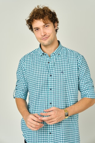 Figs Erkek Slim Fit Ekoseli Uzun Kollu %100 Pamuk Gömlek 0016 Mint Mint