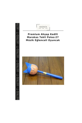 Premium Ahşap Kedili Marakas Tekli Polos:27 Müzik Eğlenceli Oyuncak