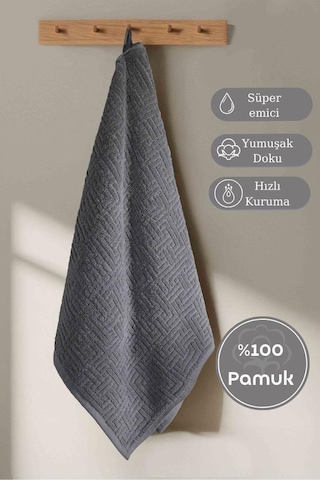 Pamuk Tekli Havlu Jakarlı Karna Premıum Molıs - 50 X 90 Gri