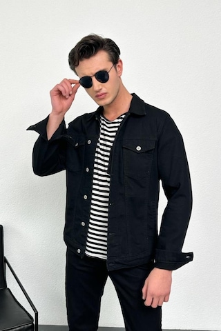 HLT Jeans Erkek Siyah Jean Denim Standart Kalıp %100 Pamuk Cepli Düğmeli Kot Ceket 001