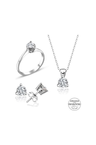 Sertifikalı Swarovski Tek Taş 925 Gümüş Set Takım (483759456)