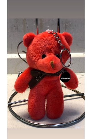Sevimli Ayıcık Peluş Oyuncak Anahtarlık Uyku Arkadaşı Hediyelik 12 Cm Kırmızı