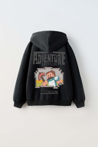 Erkek Çocuk Mınecraft Modelli Kol Manşetli Pamuk Kapşonlu Sweat Siyah