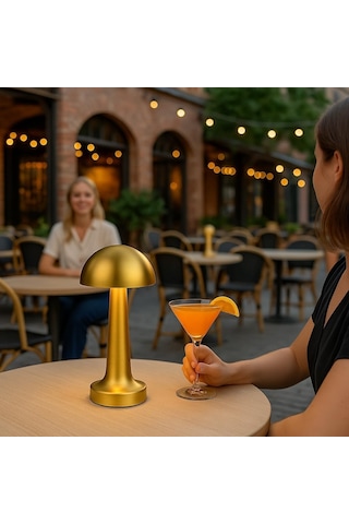 Gold Altın Mantar Desenli 3 Renk Dokunmatik Masa Lambası Gold Şarjlı Ayarlanabilir Masa Lambası Çok Renkli