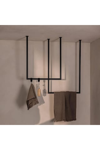Tensy Metal İkili Set Tavan Askılı Banyo Havlu Ve Bornoz Askılığı Siyah