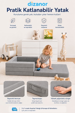 Cozygo Katlanabilir Çocuk Koltuğu Ve Yatağı 3 Ü 1 Arada Antislip Tabanlı Taşınabilir Oyun Alanı Sarı