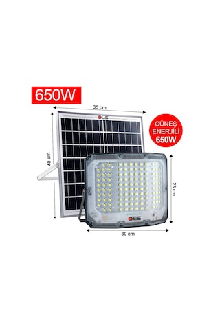 Dls 650w Güneş Enerjili Solar Led Projektör Harici Solar Panelli, 5 Metre Kablolu, Hareketli Konsollu 505-650
