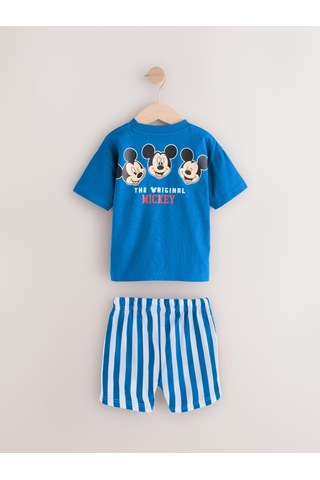 Erkek Çocuk Mickey Çizgili Şortlu Takım Mavi