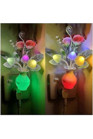 Opulentliving 2'li Tak-çalıştır Led Gece Lambası, Otomatik Alacakaranlık Çok Renkli Çiçek Mantar Çok Renkli