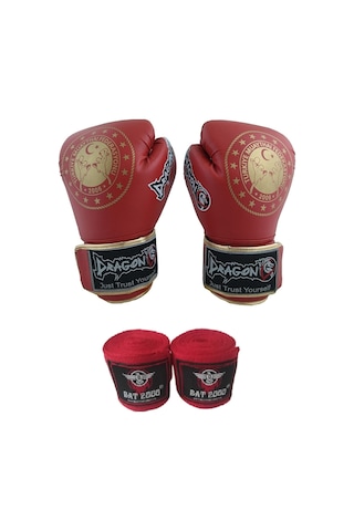 30218-p Martina Federasyon Onaylı Muay Thai Müsabaka Eldiveni Ve Bat 2000 Bandaj 2'li Set Kırmızı
