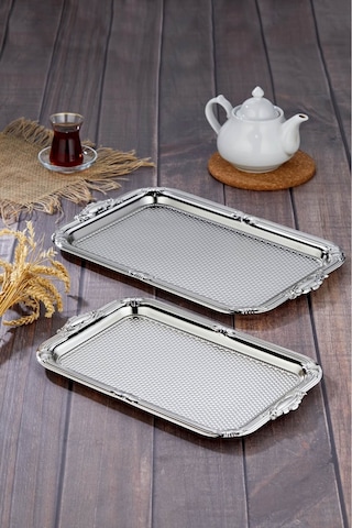 Cooker 2'li Metal Dikdörtgen Gümüş Sunum Tepsisi 43x30 Cm Ve 36x26 Cm Ckr3331 Diğer