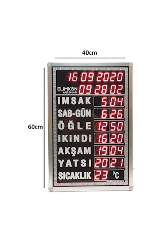 Elimkon Vakitmatik Dijital Cami Saati 40x60 Cm Beyaz Kumandalı