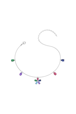 İndigo Takı Renkli Taş Çiçek Beyaz Gümüş Halhal Çok Renkli