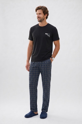 Tudors Erkek Standart Fit Normal Kesim Pamuklu Bisiklet Yaka Kısa Kollu Lastikli Siyah Pijama Takımı-51141