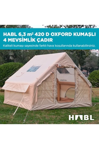 Habl 6 Kişilik 6.3m2 4 Mevsim Şişme Çadır 300x210x200cm Bej