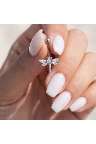 Ferizz 316l Çelik Yusufçuk Model Zirkon Taşlı Piercing Prc-223 Beyaz