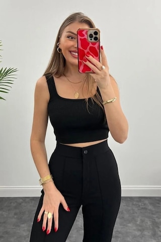 Siyah Yüksek Bel Likralı Palazzo Pantolon Siyah