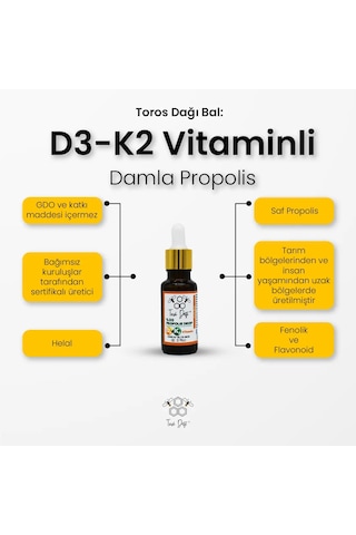 Toros Dağı Bal D3-k2 Vitaminli Damla Propolis 20ml