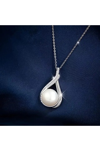 Zirkon Taş İşlemeli, Beyaz İnci Gümüş Takı Seti, Ahşap Kutu İçerisinde Gümüş