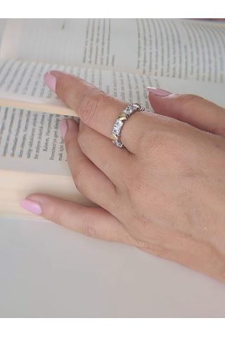 Kalp Tek Taş Model Ayarlanabilir Silver Gold Altın Renkli Yüzük Çok Renkli