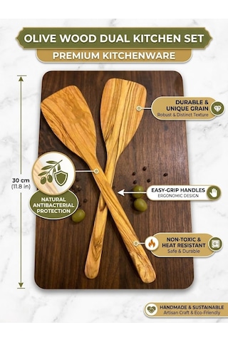 Zeytin Ağacı Spatula 2'li Set İnce Ve Hafif Omlet, Krep, Krep Ve Hafif Tavada Kızartmak İçin Mükemmel Diğer
