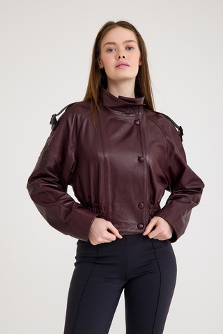 Oversize Bayan Deri Ceket Vb-15-bk-2808-24039 Bordo