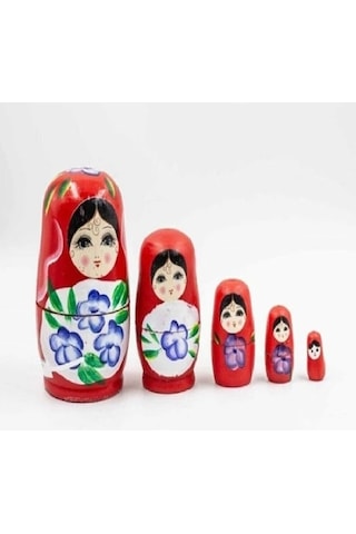 Mobgift 5 Li Matruşka Bebek Ahşap Kırmızı Mobgift 5 Li Matruşka Bebek Ahşap Kırmızı