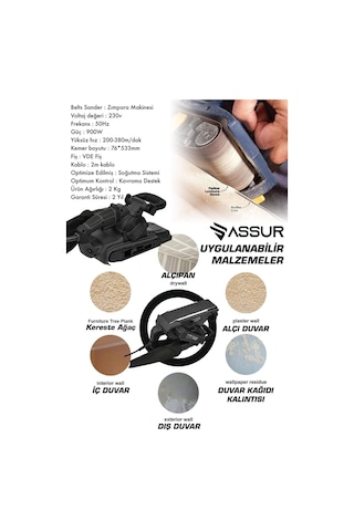 Assur 900W Elektrikli Vakumlu Tozsuz Cila Özellikli Tank Zımpara Makinesi - 1747