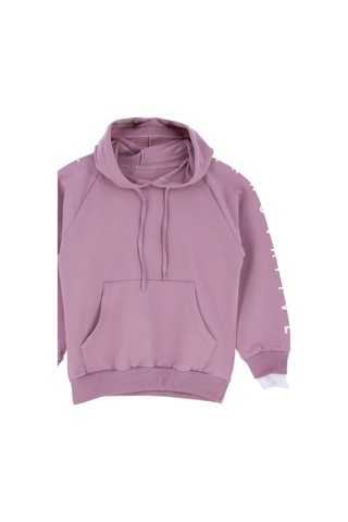 Kız Çocuk 2 İplik-kapüşonlu-manşeti Panelli Ve Garnili Sweatshirt 12-16 Yaş 12395 Pudra