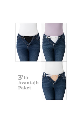 Hamile Pantolon Bel Genişletici - Kadın Pantolon Genişletici, 3'lü Paket Beyaz-siyah-ten