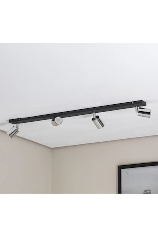 Mylights Gu10 Dörtlü 4 Lü Siyah Gövde Krom Başlıklı Hareketli Tasarruflu Led Tavan Spot Avize Krom