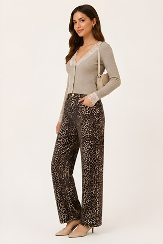 Lili Woman Kadın Yüksek Bel Leopar Desenli Wide Leg Pantolon Ty.lpr01 Kahverengi