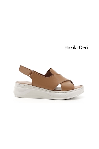 Gönderi(R) Gönderi R Taba Cırt Bantlı Dolgu Topuk Hakiki Deri Comfort Sandalet Taba