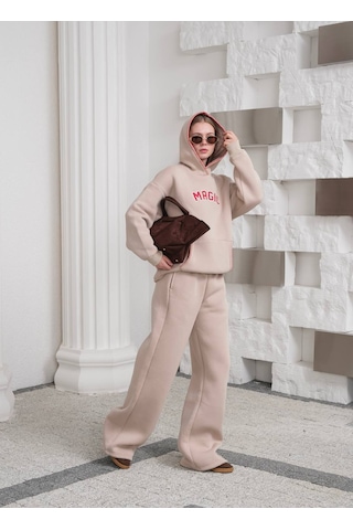 Fonna Fashion Esf-2912 Bayan Eşofman Takım Kapşonlu Bej
