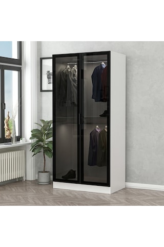 Minar Kale 2 Cam Kapaklı Dolap - Beyaz/siyah 210cm