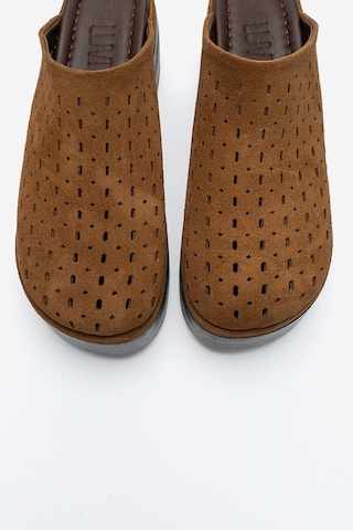 Luvishoes Lune Toprak Süet Hakiki Deri Delikli Kadın Dolgu Topuklu Terlik