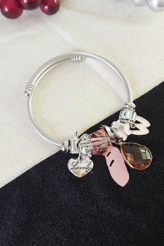Lovely Kelebek Charmlı Çelik Bileklik Silver
