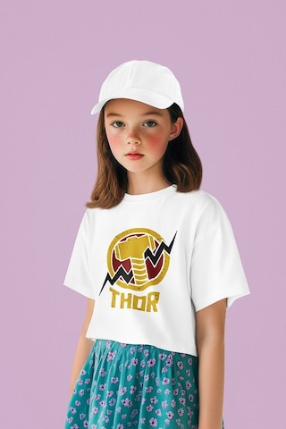 Sevbano Tasarım Thor Çekiç Baskılı Unisex Avengers Çocuk Tişört 1-12 Yaş Beyaz