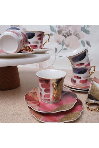 Aura Puantiyeli Türk Kahvesi Fincanı Takımı Çok Renkli