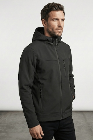 Erkek Mont İçi Polarlı Softshell Mont Su Ve Rüzgar Geçirmez Kapüşonlu Spor Mont Siyah