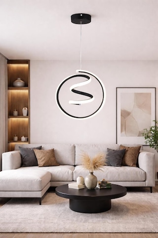 Nare Tekli Led Sarkıt Avize,siyah,3 Renk Yanabilen Led Avize, Modern Salon Oda Led Avize