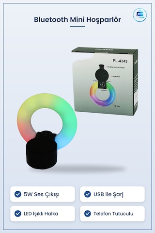 Bluetooth Mini Hoparlör 5w Usb Şarjlı Led Işıklı Telefon Tutuculu