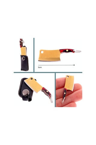 Omeniv Ahşap Sap 5 Cm Mini Kamp Çakı Kamp Bıçak Satır Çelik Kılıflı Kolye Kahverengi