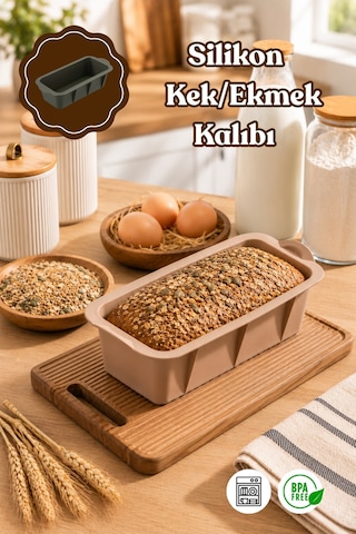 Porsima 30003-1 Silikon Ekmek Kalıbı Dikdörtgen Kek Kalıbı Krem 7 25cm